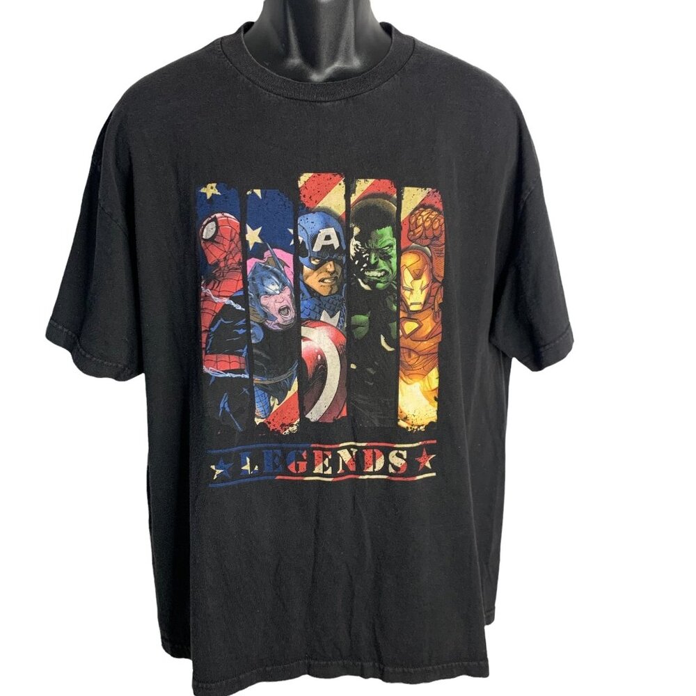 Vintage Mens Black Marvel Legends Comics Crewneck Short Sleeve Shirt XL